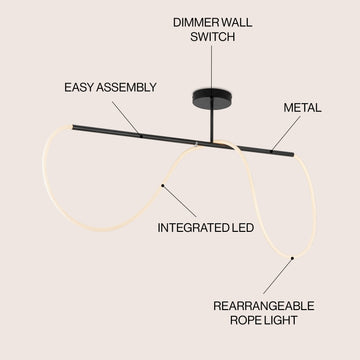 Alessio Contemporary Minimalist 360 Adjustable Silicone Neon Rope Dimmable Linear Integrated LED Flush Mount